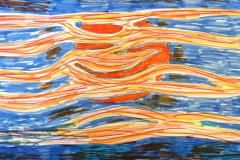 oranje planeet in het blauw - met oranje horizontale golven